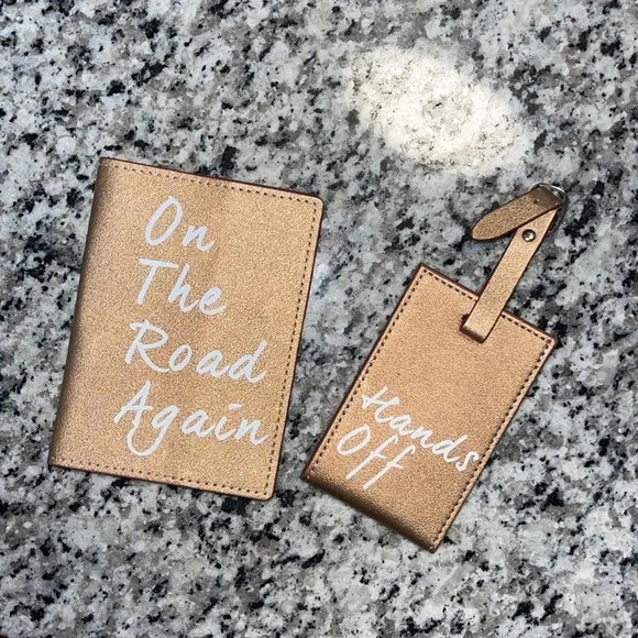understated Other - Luggage tag & passport cover set. Rose gold. NWOT